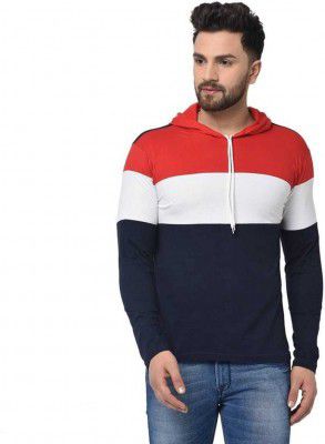 Fascista  Color Block Men Hooded Neck Dark Blue T-Shirt