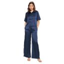 Fashfun Women's Co-ord Set (Dark Blue Solid Satin Shirt with Straight Pant)...