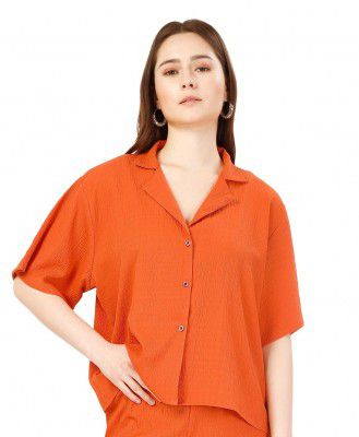 Fashfun Women's Solid Oversized Shirt with Lapel Collar