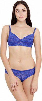 FASHIGO Bra & Panty Set Self Design Blue Lingerie Set