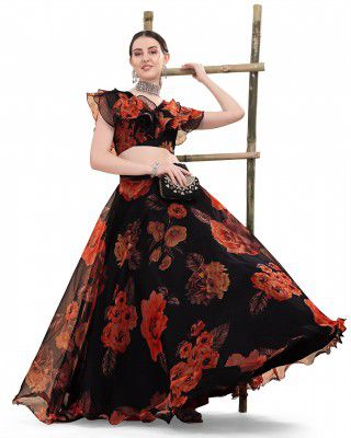Fashion Basket Women's Floral Organza Semi Stitched Lehenga Choli