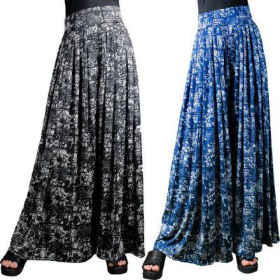 Fashion Bazaar Pack of 2 Women-Flared Black, Blue Lycra Blend Trousers