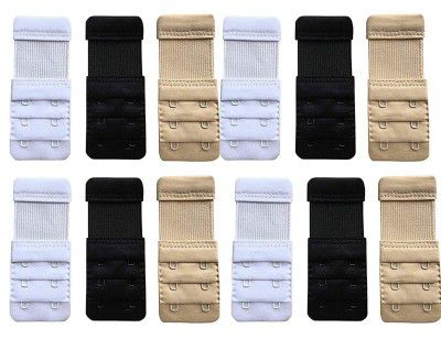 Fashion Comfortz -Women's Bra Hook Extender-2 Hook - 3 Eye with Extra Elastic Pack Of 12 Hook