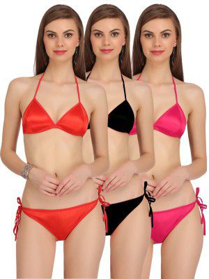 Fashion Comfortz Women’S Girls Satin Nylon Spandex Sexy Bra Sexy Panty,Non Padded Bikini Swimwear Lingerie Set,Women’S Girls Ladies Undergarments,Sexy Lingerie Beach Innerwear for Women Girls Ladies