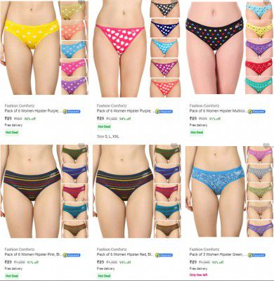 Fashion Comfortz Womens Panties Pack Of 6 @ ₹89 
