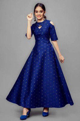 Fashion Dream Girls Maxi/Full Length Party Dress (Blue, 3/4 Sleeve)