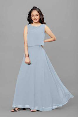 Fashion Dream Girls Maxi/Full Length Party Dress (Grey, Sleeveless)