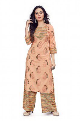 Fashion Dream Womens Rayon Slub Printed Readymade Kurta Palazzo Set