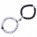 Fashion Frill Stylish Couple Bracelets Black & White Red Natural Stone Onyx Stretchable Wrist Band Heart Magnetic Bracelet For Women Men Boys Girls Love Gifts Friendship Promise Bracelets Jewellery...