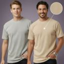 Fashion Globe Solid Men Beige, Grey T-Shirt...