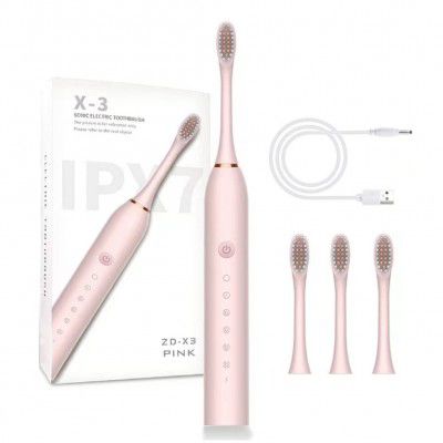 Fashion Story Rechargeable Electric Toothbrush for Adults - Sonic Electric Brush with 6 Modes and 4 Brush Head , Can Use 60 Days with 4 Hours Charging, Practical Gifts for Men and Women (Pink)