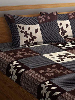 Fashion String 144 TC Microfibre Brown Double Bedsheet with 2 King Size Pillow Covers