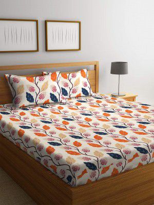 Fashion String 144 TC Microfibre Orange Double Bedsheet with 2 King Size Pillow Covers