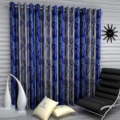 Fashion String 4 Pieces Door Curtain Set, 7 feet Long ,Blue, Polyester