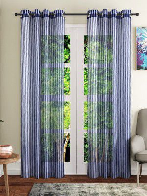 Fashion StringBlue 2 Pieces Geometric Printed Sheer Window Curtains