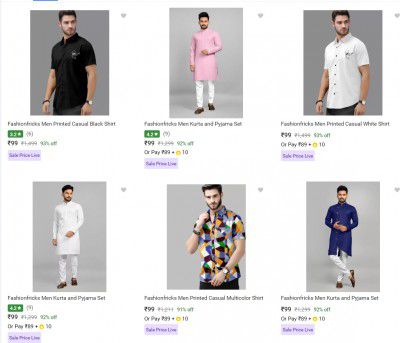 Fashionfricks men's clothing at ₹99