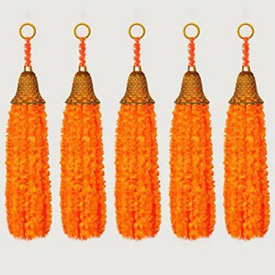 fasno Decor Handmade Mini Feather Woolen Garlands with Bell for Home/Wedding/Festival Decorations,Pack of 5 Color Orange,