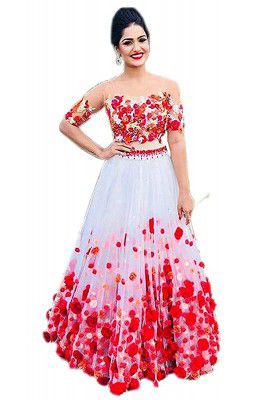 Fast Fashions Womens Net Embroidered Semi Stitched Lehenga Choli 
