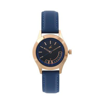 Fastrack All Nighters Quartz Analog with Date Blue Dial Leather Strap Watch for Girls-NP6165WL01