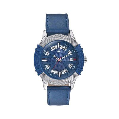 Fastrack Dial It Up Quartz Analog with Date Blue Dial Leather Strap Watch for Men-3223KL01