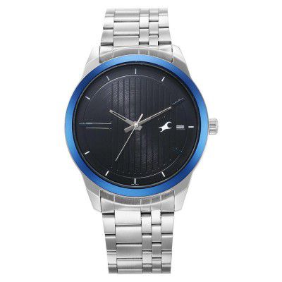 Fastrack Men Stainless Steel Analog Black Dial Casual Watch, Band Color-Black