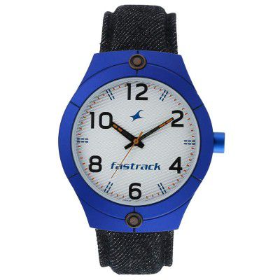 Fastrack Mens Analog White Dial Black Band Fabric Watch