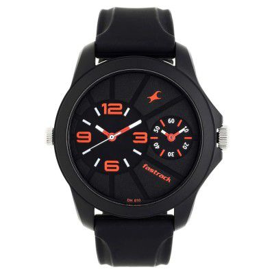 Fastrack Quartz Analog Black Dial Silicone Strap Watch for Men-NR38042PP01