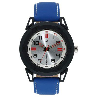 Fastrack Quartz Analog Silver Dial Leather Strap Watch for Guys-3182KL26
