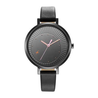 Fastrack Style Up Black Dial & Band Leather Strap Analog Watch for Women-NS6230NL02