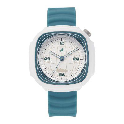 Fastrack-Tees Hype Adventure Quartz Analog White Dial Green Silicon Strap Watch for Men - 38169PP05W