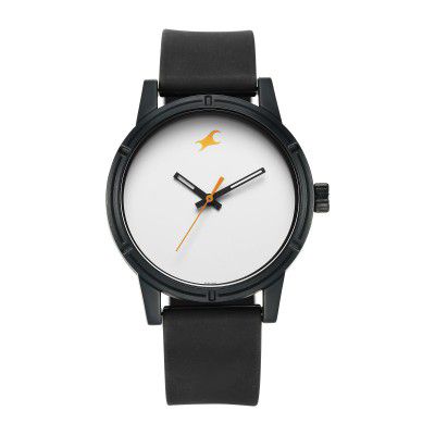 Fastrack Tees Mens Quartz Analog White Dial Silicone Strap Watch for Guys-38062PP12W