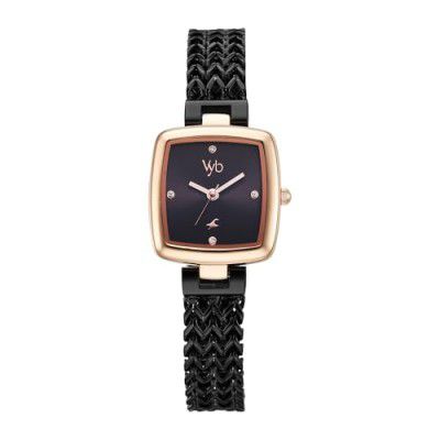 Fastrack Vyb Quartz Analog Black Dial Black Chain Bracelet Strap Watch for Women-FV60042KM01W
