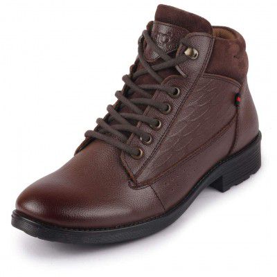 FAUSTO Mens Leather Lace Up Mid Top Boots
