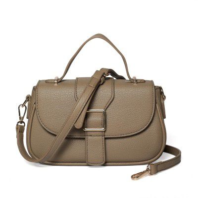 Faux Leather Satchel Handbag for Women, Taupe, Magnetic Lock with Removable Shoulder Strap