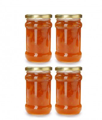 Favola Essentials Round Lug Glass Jar, Gold Lid, 200 ml, Set of 4, Clear
