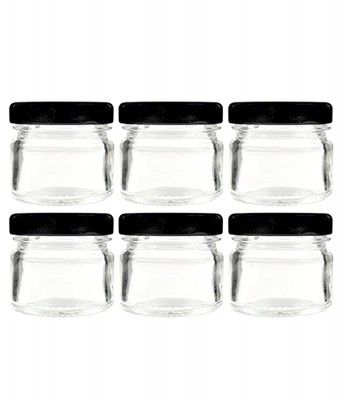 Favola Mini Glass (31 ML) ROUND 43 MM LUG Jars Black Air Tight Caps - Pack of 6