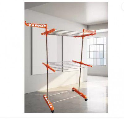 FAVOUR Plastic, Steel Floor Cloth Dryer Stand Made In India Strong single Pole 2Tier Foldable Cloth Rack 006  (2 Tier)