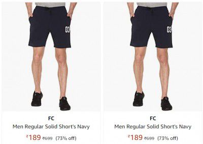 FC Men Regular Solid Short's @ ₹189