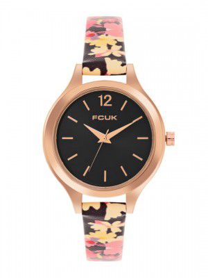 FCUK Women Textured Dial & Leather Straps Analogue Watch FK00032E