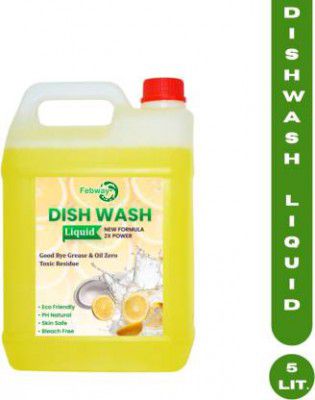 FEBWAY Power Wash Dishwash Gel, 1000 ml | 5X More Cleaning Power | 50% Less Scrubbing Dish Cleaning Gel  (Lemon, 5 L)