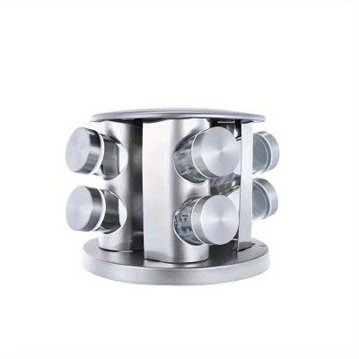 FEELING MALL Revolving Spice Tower | Countertop Round Spice Tabletop Rack | Set Of 8 Spice Jars | Seasoning Storage Organization | Stainless Steel (8 Jar)