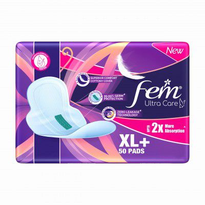 Fem Ultra Care Sanitary Pads for Women - XL+(Pack of 50) with wings