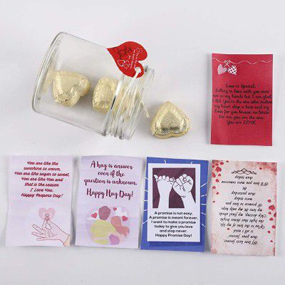 Ferns N Petals Heart Shape Chocolates and Love Messages in Glass Jar with Red Heart Tag | Valentines Gift