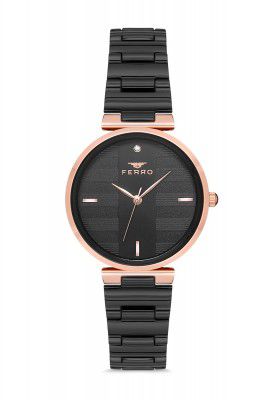Ferro Analog Crystals Studded Round Dial Women's Watch with Bracelet Strap