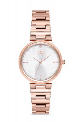 Ferro Analog Crystals Studded Round Dial Women's Watch with Bracelet Strap