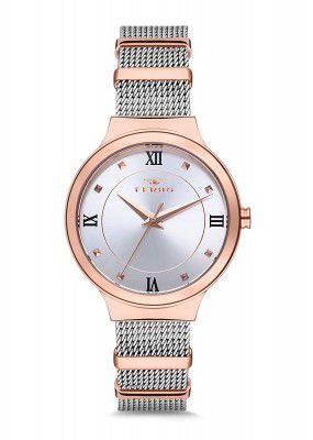 Ferro Aversa Analog Round Dial Women's Watch with Dual Tone mesh Strap