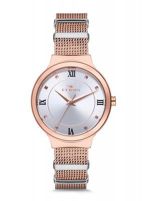 Ferro Aversa Analog Round Dial Women's Watch with Dual Tone mesh Strap