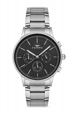 Ferro Aversa Multifunction Black Round Dial Men's Watch with Bracelet Strap