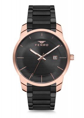 Ferro Lucca Analog Black Round Dial Men's Watch with Date Function & Bracelet Strap