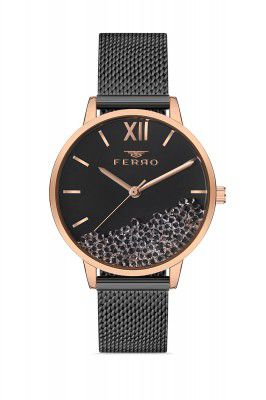 Ferro Pisa Analog Crystals MOP (Mother of Pearl) Round Dial Women's Watch with Mesh Strap